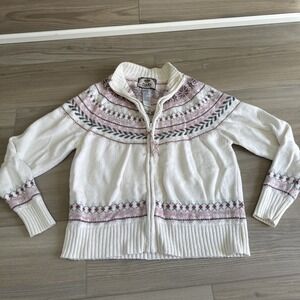 Vintage Tiara International Cardigan Sz‎ M Pink Fair Isle Sweater Nordic Zip